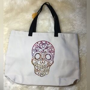 NWT shopping tote with a multi color sugar skull washable